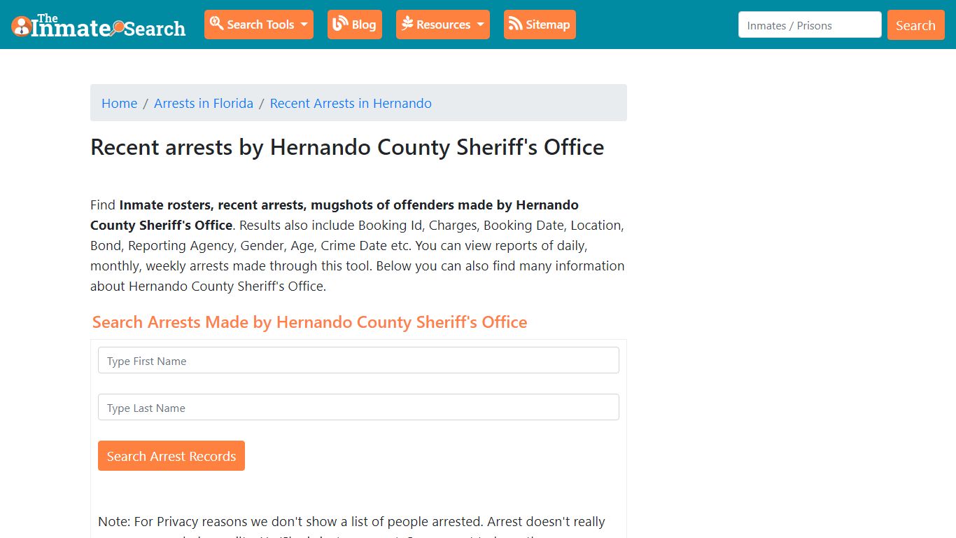 Recent arrests by Hernando County Sheriff's Office